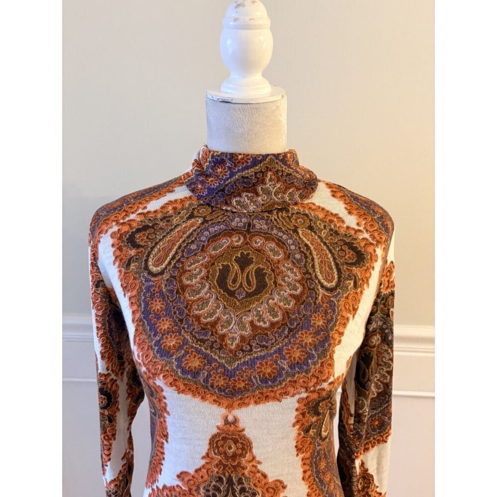 Vintage British 60's 70's Paisley Dress Luscin of London 38 M - Picture 3 of 6